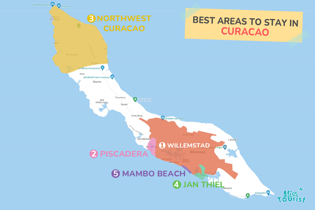 Map of best places to stay Curacao